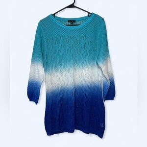 Willi Smith Ombré Open Knit Sweater in Blue/White Size XL 3/4 Sleeve